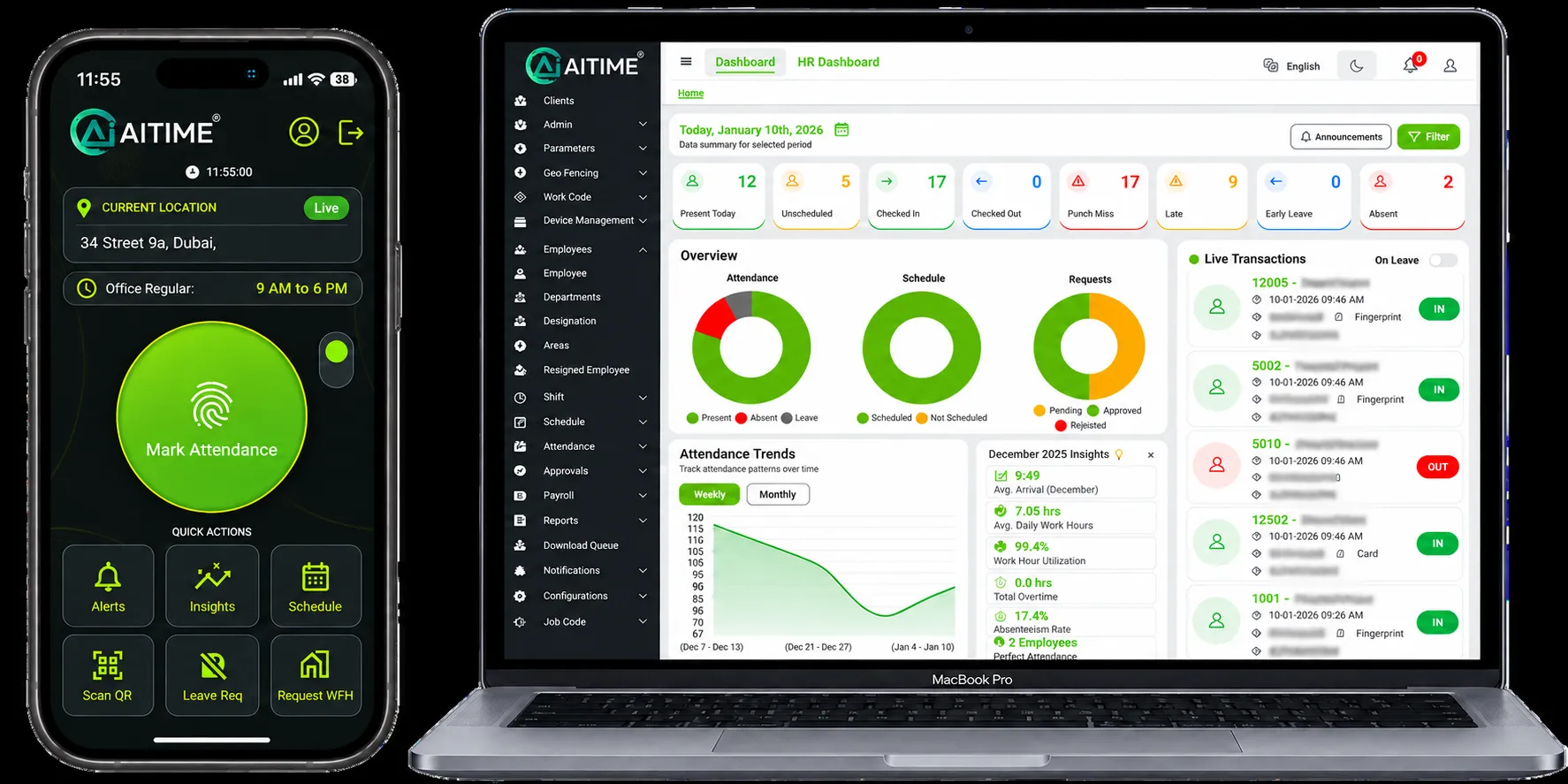 AiTIME attendance dashboard