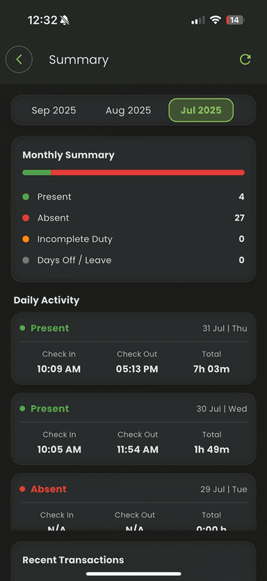 Attendance summary mobile app - AiTIME