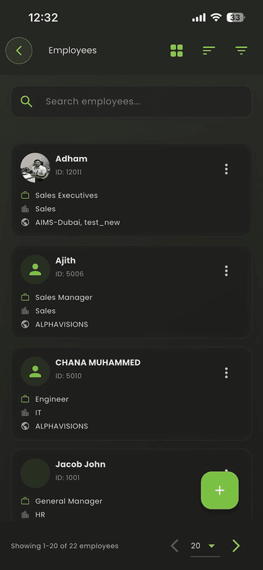 Employee list page mobile app - AiTIME