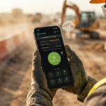 delivery driver wearing safety gear) in a remote or low-network environment such as a construction site