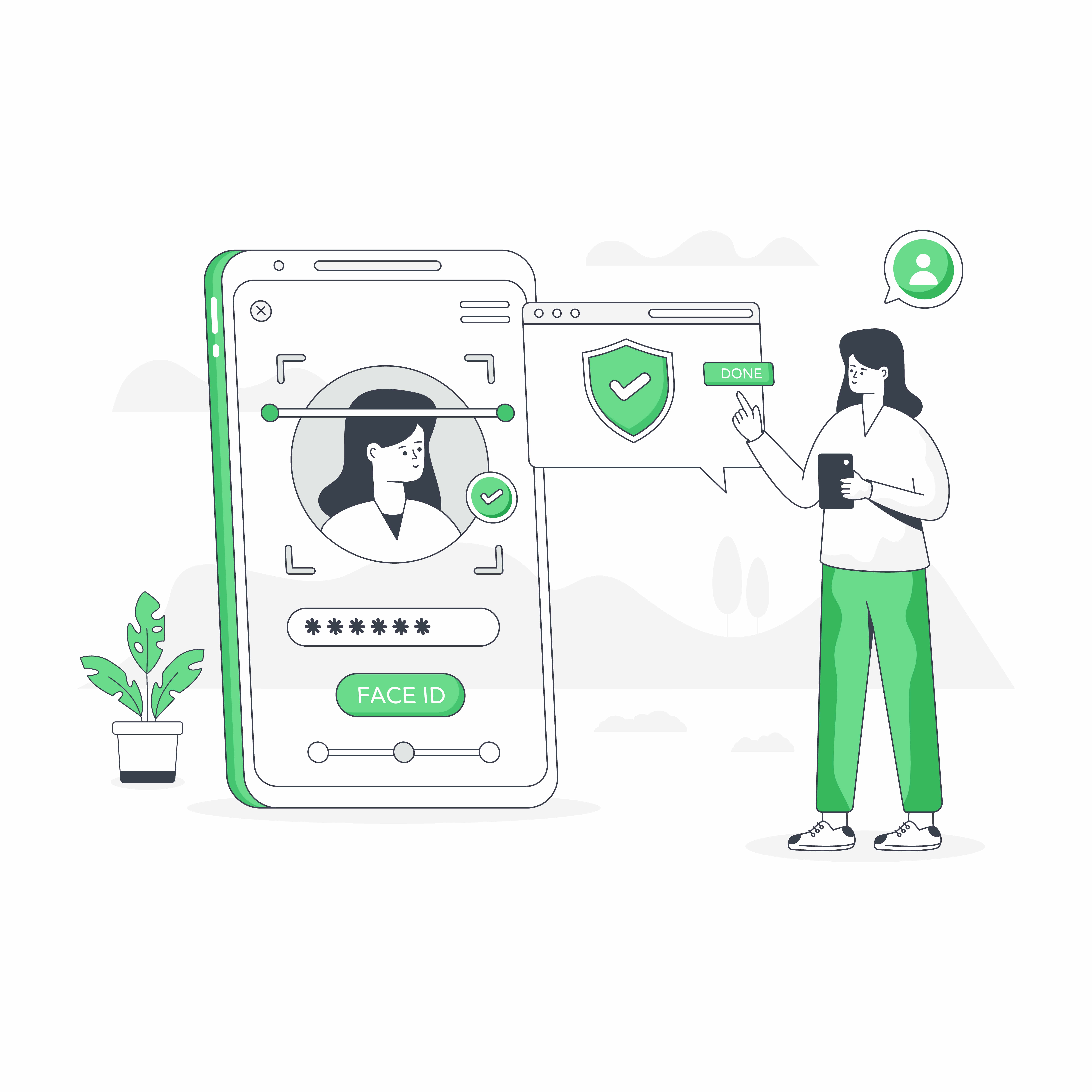 Face recognition attendance app verifying an employee with mobile Face ID and security check