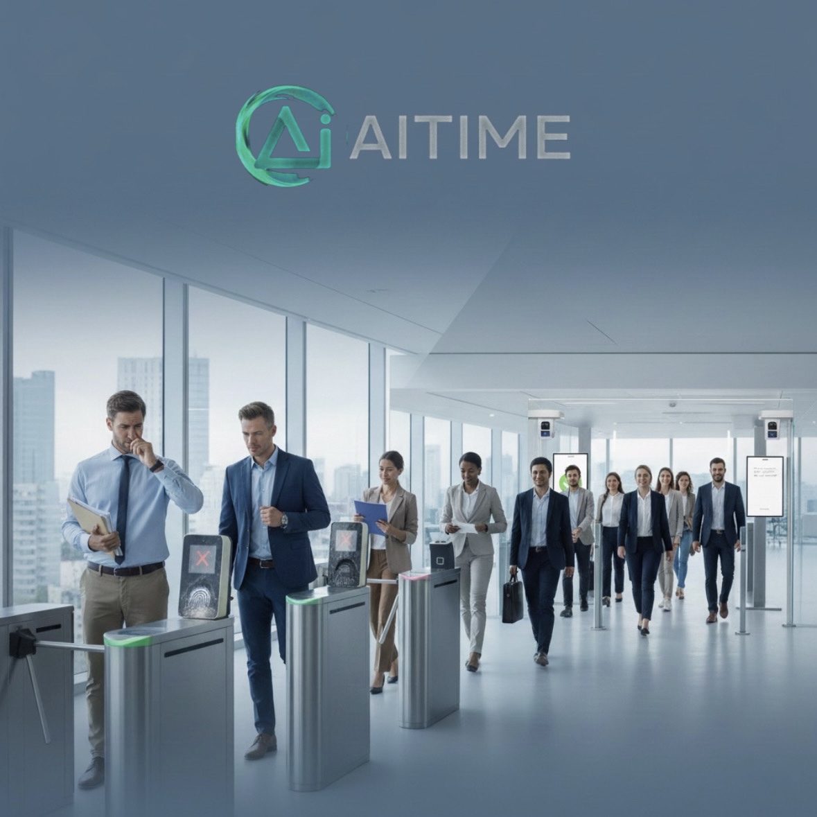 employees entering office using AI-based face recognition attendance and access control system