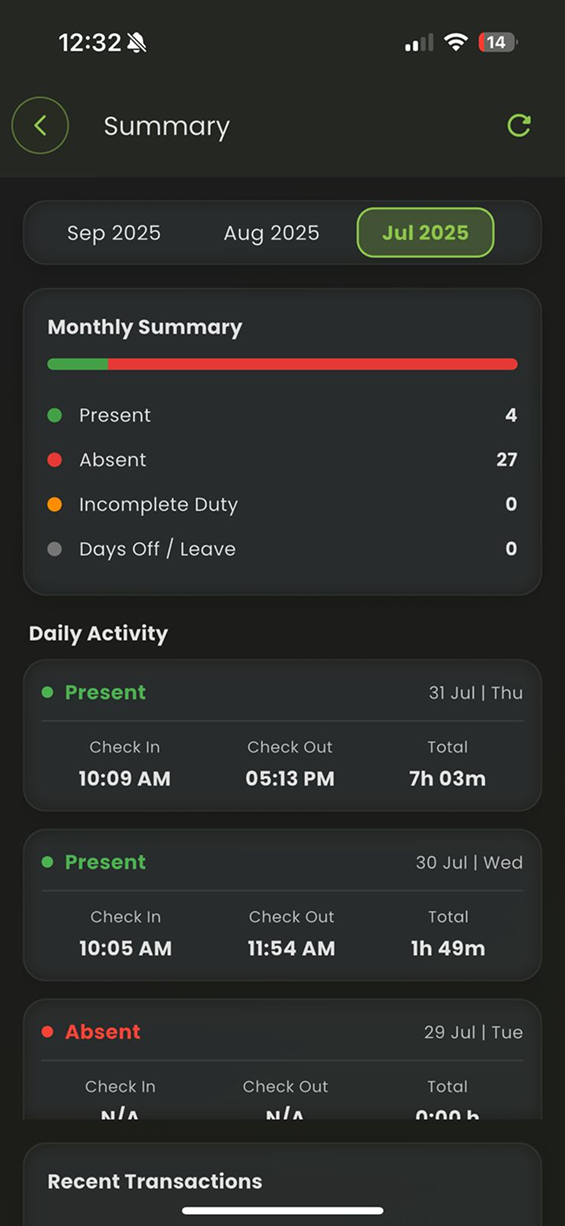 attendance summary mobile app - aitime