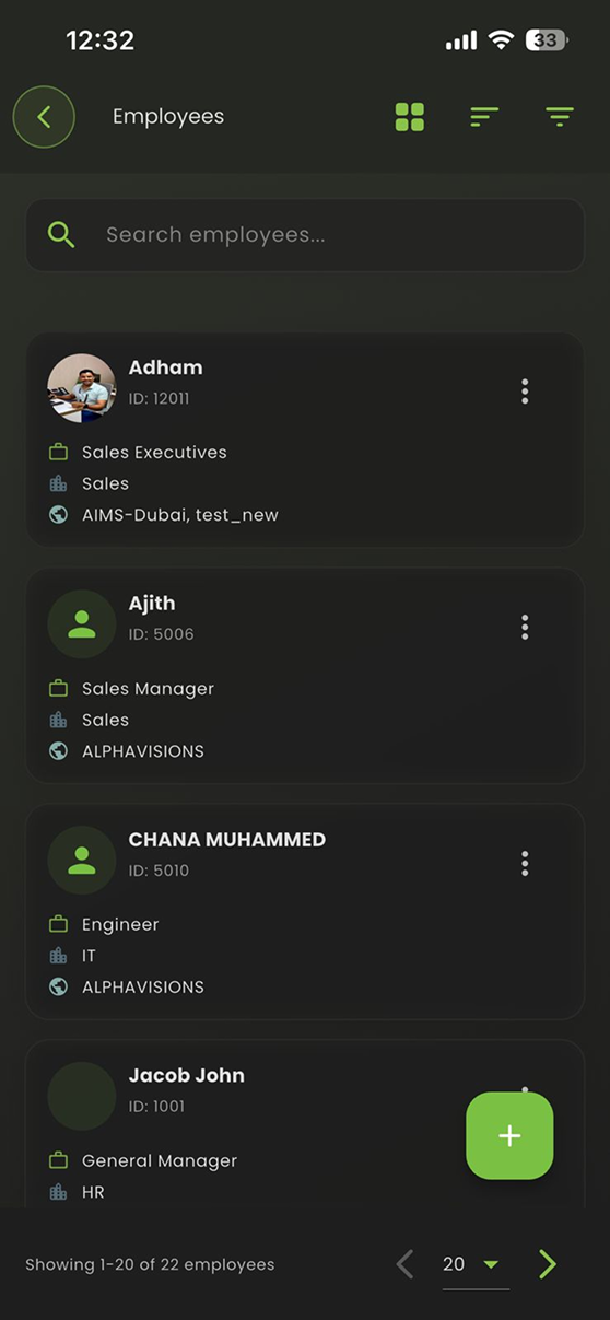 employee list page mobile app - aitime