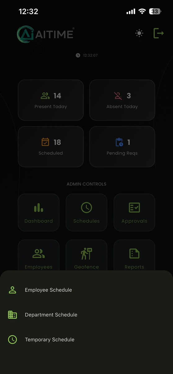 employee schedule menu mobile app - aitime